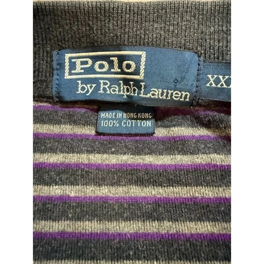 Vintage Ralph Lauren Polo Shirt Adult 2XL Purple Striped Long Sleeve Button Mens